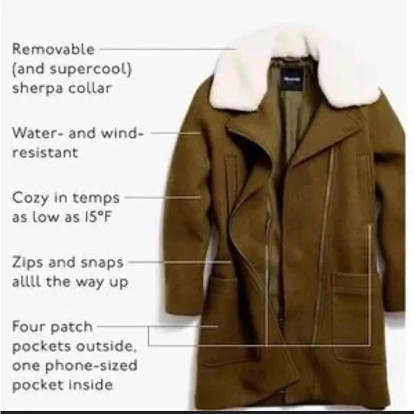 Madewell Eldridge Zip Coat in Insulexe Fabric size XS NWOT - Picture 3 of 16